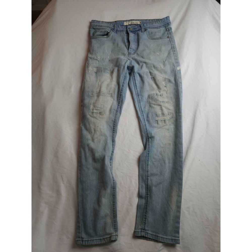 Refinery Republic Jeans Mens Size 32X30 Blue Denim Light‎ Wash Distressed Skinny